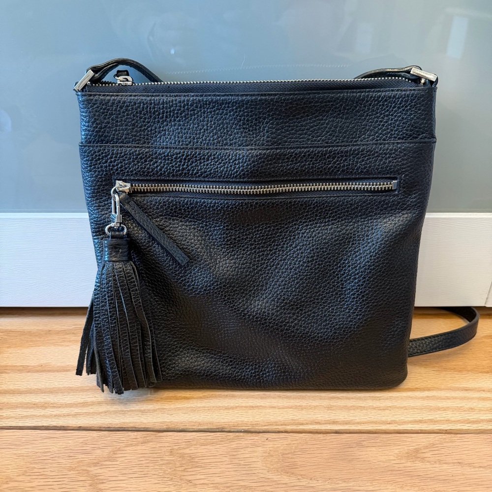 Halogen Black Leather Crossbody Bag